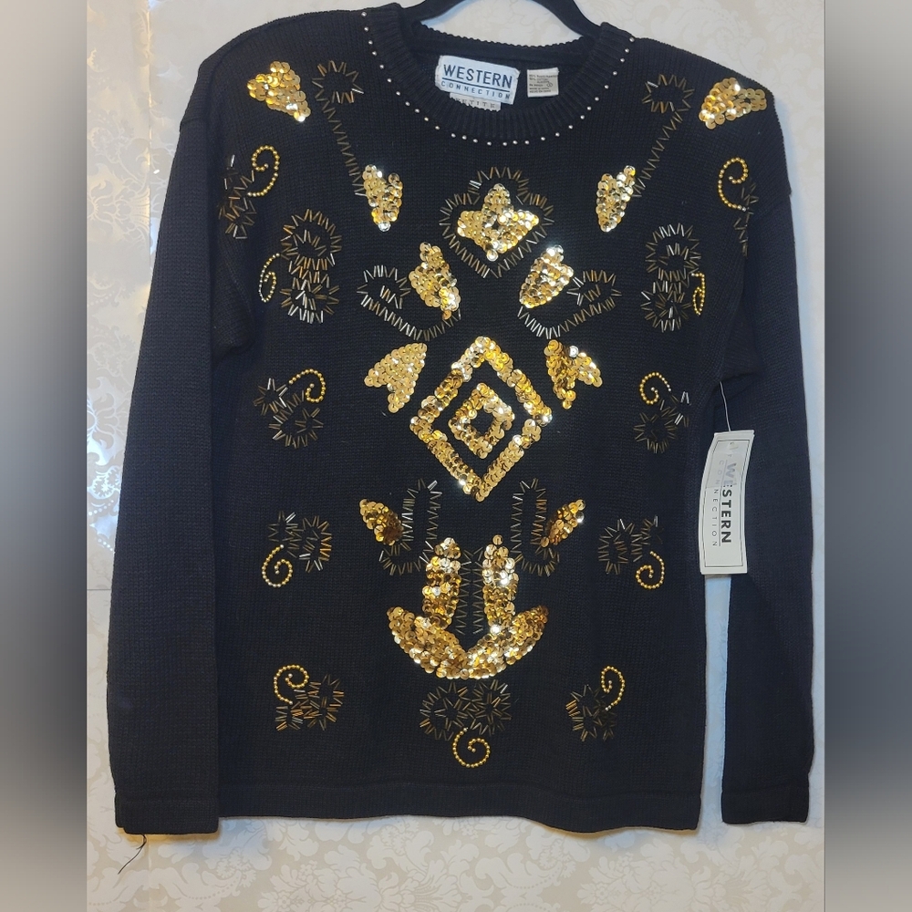 Western Black and Gold Sequin Women's Sweater